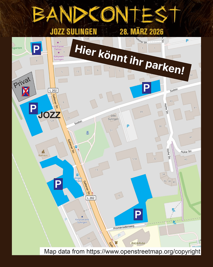 Plan für Parkplätze: Die blauen Flächen sind zum Parken freigegeben!